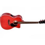 Ditson Orchestra 14 Fret Cutaway Acoustic Electric Guitar, Translucent Dark Red