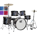 Westbury 5-Piece Junior Drum Set Complete With Hardware, Cymbals & Throne, Blue Sparkle Finish