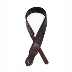 Profile 2.5" Leather Padded Strap with Celtic Knot Pattern, Gloss Brown