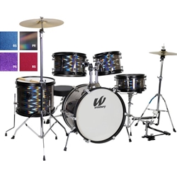 Westbury 5-Piece Junior Drum Set Complete With Hardware, Cymbals & Throne, Blue Sparkle Finish